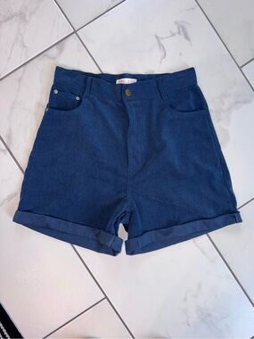 ROMWE Blue Corduroy High-Waisted Shorts